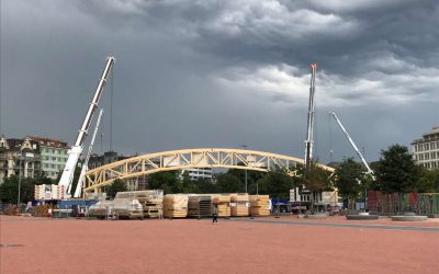 Construction du « Théâtre Ephémère » à Plainpalais : prouesse technique pour une 1ère mondiale